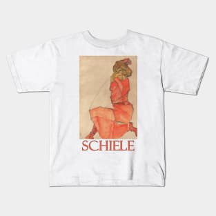 Kneeling Female in Orange-Red Dress by Egon Schiele Kids T-Shirt